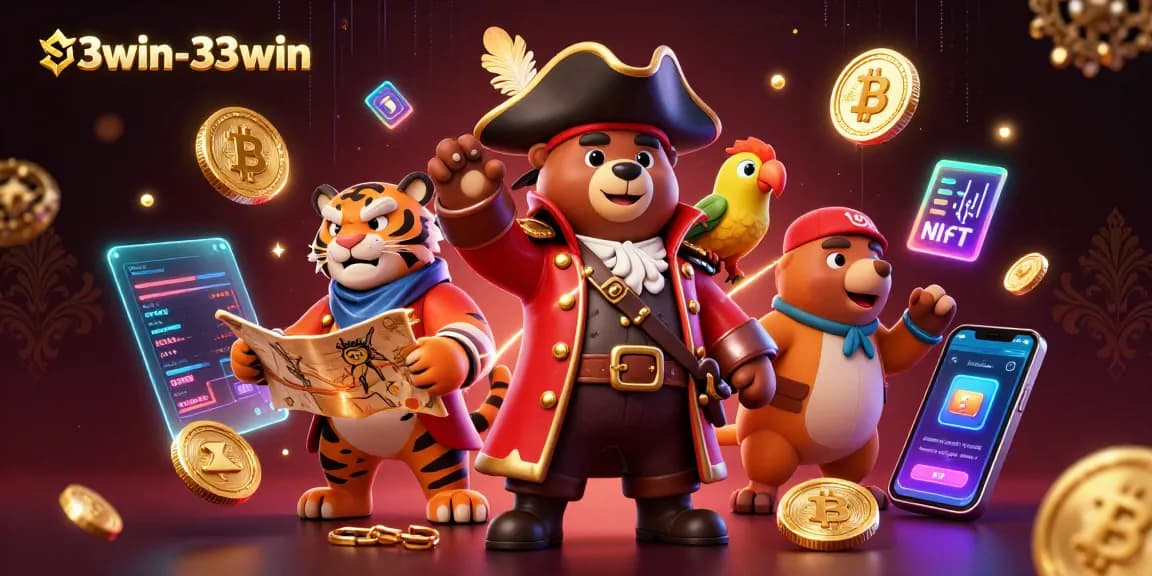 Engage with 33win-33win featuring a cartoon pirate bear and tiger in an exciting casino setting.