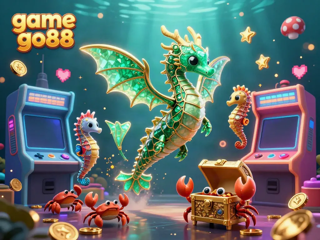 Engage with game go88 through a vibrant 3D dragon and treasure scene, embodying a lively gaming atmosphere.