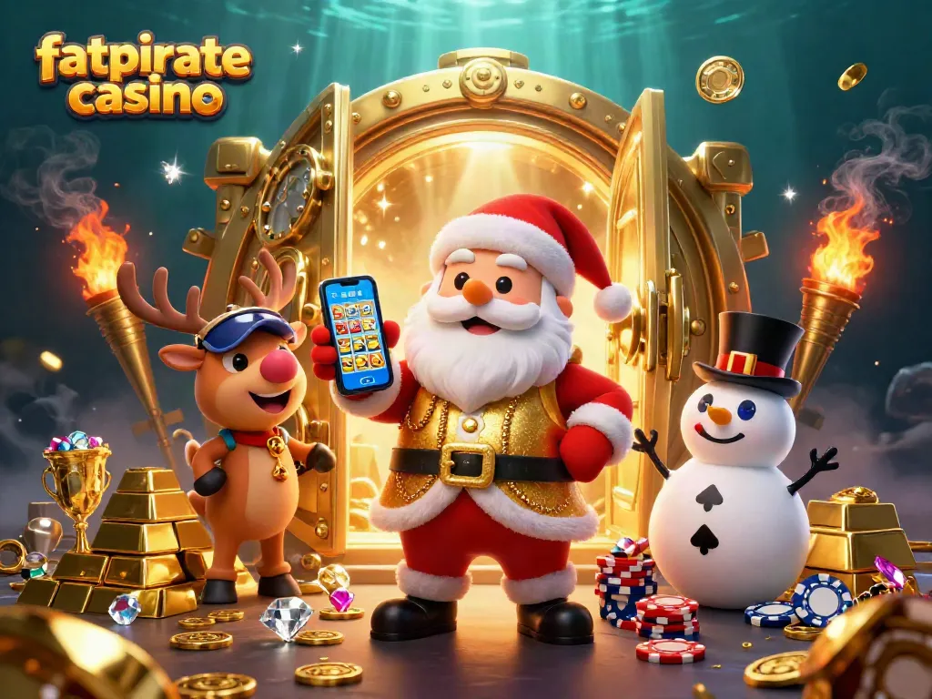 Experience the thrill of fatpirate casino with jackpot slots and festive characters in a vibrant scene.