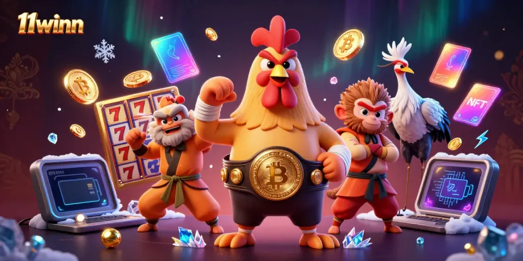 Engage in thrilling gaming at 11winn with dynamic characters in a vibrant casino illustration.