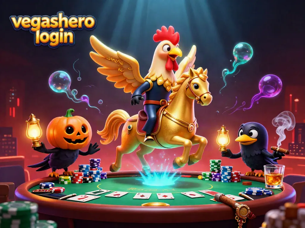 Engage with the extraordinary vegashero login in a vibrant casino scene featuring a golden rooster and companions.
