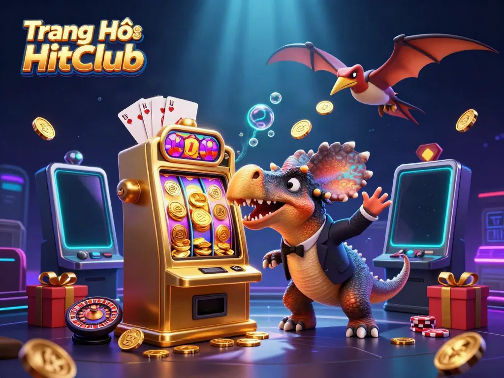 Engaging scene of Trang Chủ HitClub with a pachycephalosaurus jackpot celebration in a vibrant casino.
