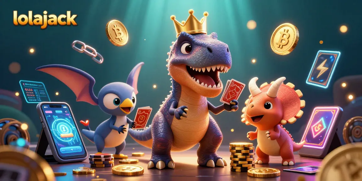 Experience immersive fun at lolajack casino with friendly cartoon dinosaurs in a vibrant gaming scene.